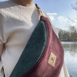 sac banane vert et prune en velours