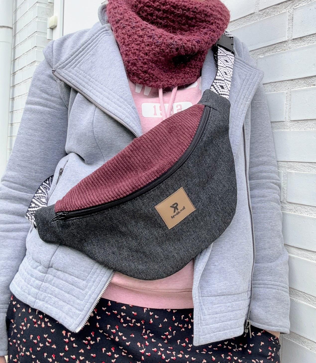 asphalt-bordeau Grande banane en jeans et velours