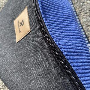 Banane en jeans antracite et velours bleu