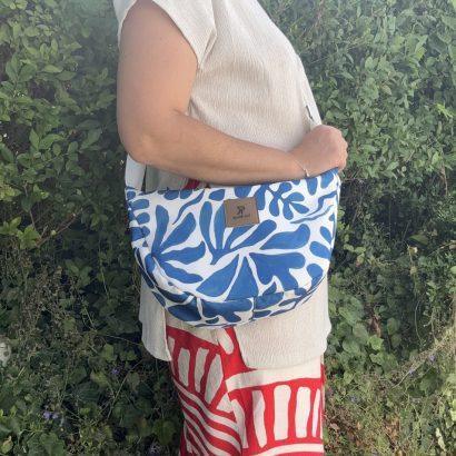 Sac artisanal en toile d'Oxford aux motifs bleus