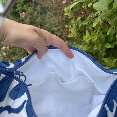 Doublure blanche upcyclée dans une nappe avec poches inétrieures
