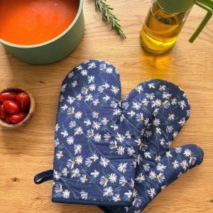 maniques de cuisine bleues cousues mains