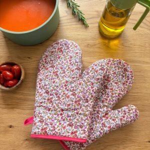 Gants pour le four en coton matelassé fleuri cousu main