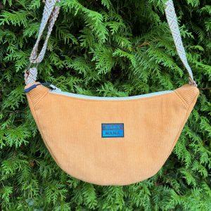 Sac homme ou femme en velours jeune moutarde à porter à l'épaule ou en bandoulière