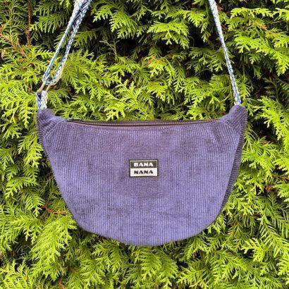 Sac en velours demi-lune bleu